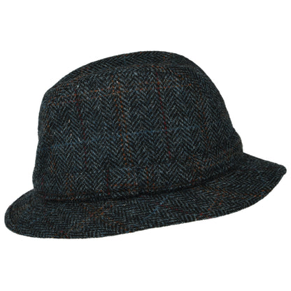 Sombrero Trilby enrollable de Harris Tweed diseño de espiga de City Sport - Azul Marino