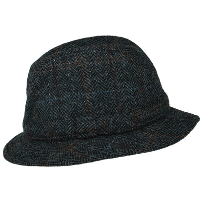 Sombrero Trilby enrollable de HARRIS TWEED diseño de espiga de City Sport - Azul Marino