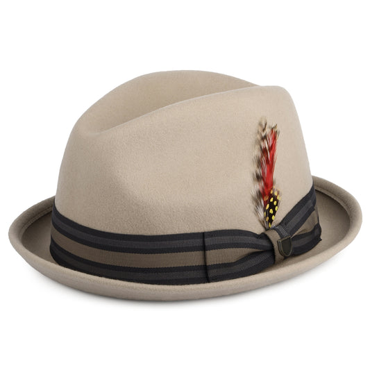 Sombrero Trilby Gain de fieltro de lana con cinta decorativa a rayas de Brixton - Cervato Claro