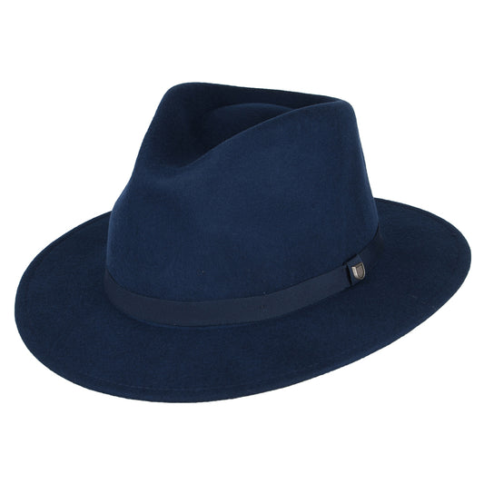 Sombrero Fedora Messer plegable de fieltro de lana de Brixton - Azul Marino Lavado