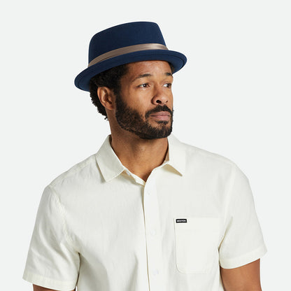 Sombrero Pork Pie Stout de fieltro de lana de Brixton - Azul Marino Lavado