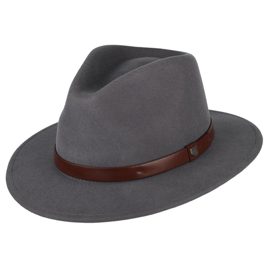 Sombrero Fedora Messer de fieltro de lana de Brixton - Gris Medio