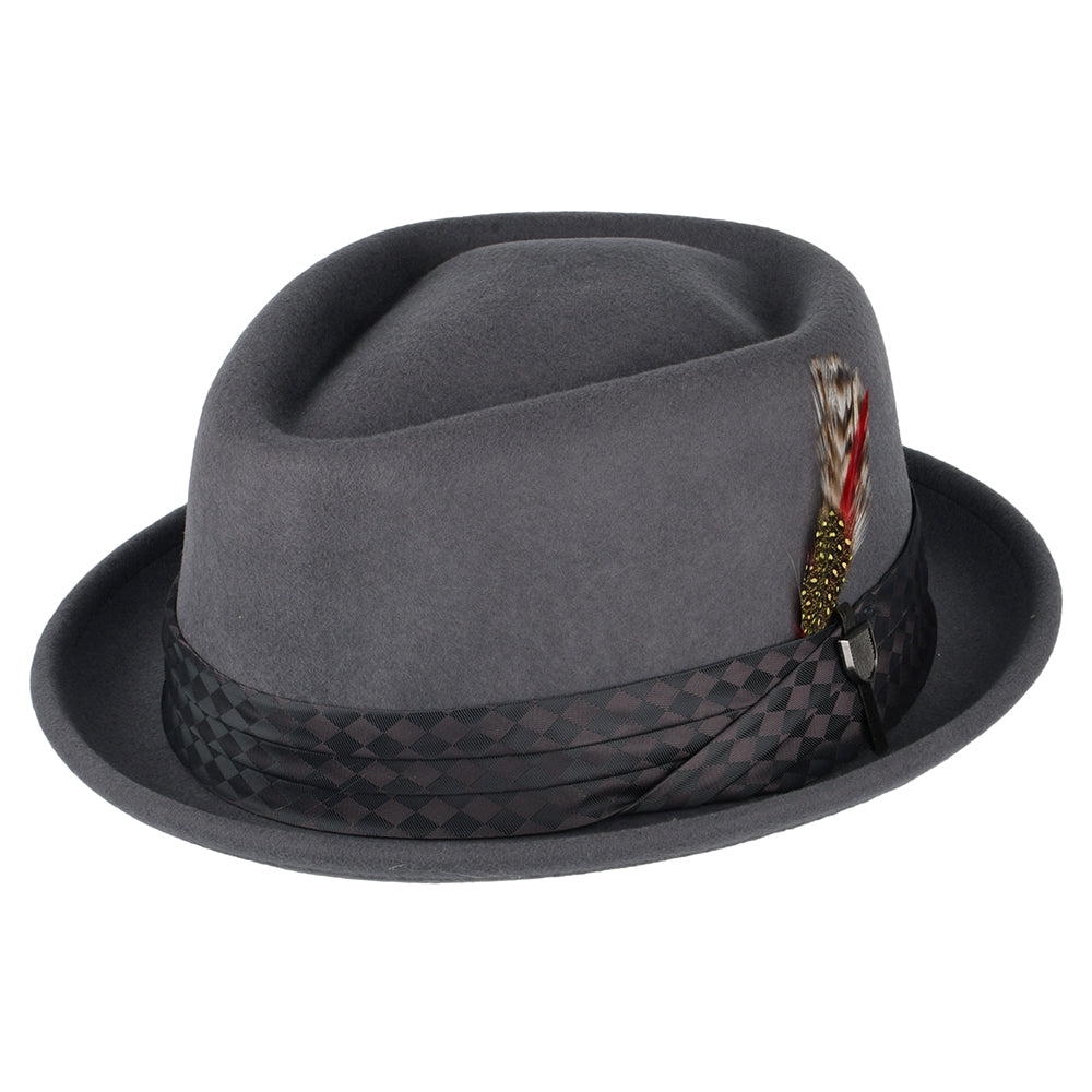 Sombrero Pork Pie Stout de fieltro de lana de Brixton - Gris Medio