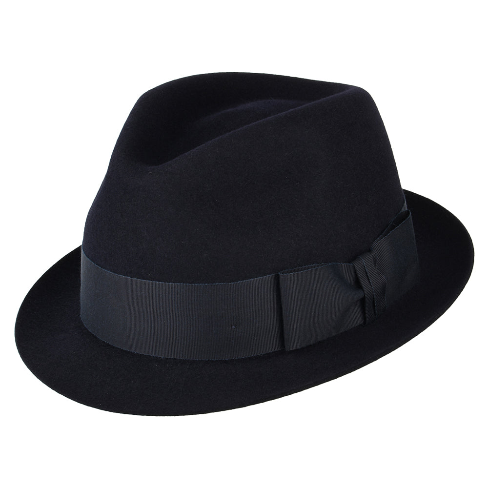 Sombrero Trilby Pinch Vegas de fieltro de piel de Christys - Azul Marino