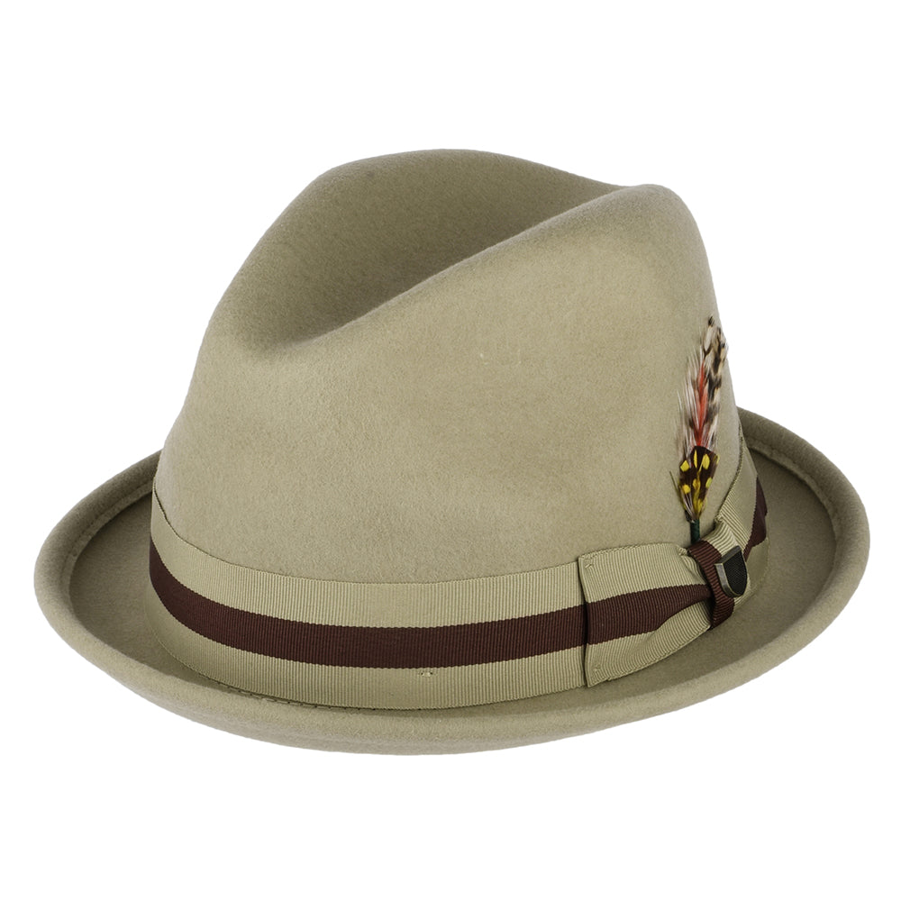 Sombrero Trilby Gain de fieltro de lana con cinta decorativa a rayas de Brixton - Arena-Marrón