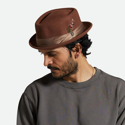 Sombrero Pork Pie Stout de fieltro de lana de Brixton - Marrón-Bronce