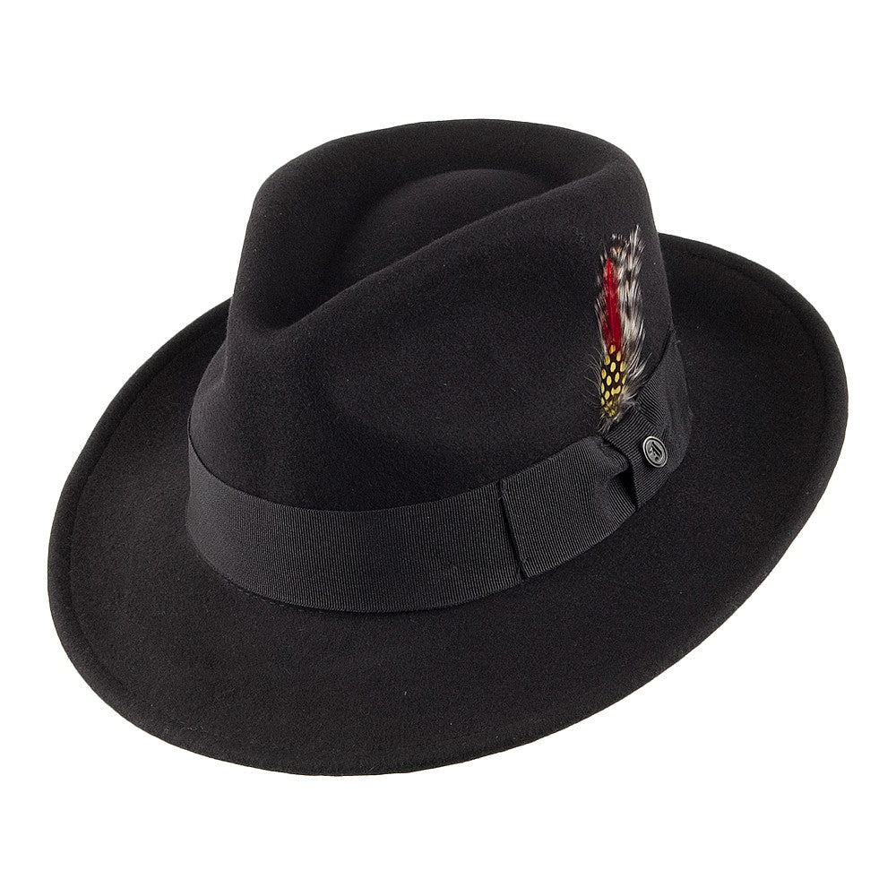 Sombrero Fedora Pachuco plegable de fieltro de lana de Jaxon & James - Negro