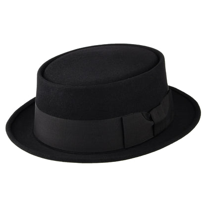 Sombrero Pork Pie Monk de fieltro de piel de Christys - Negro