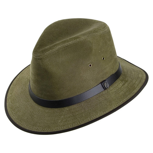 Sombrero Safari Fedora de piel Nubuck de Jaxon & James - Oliva