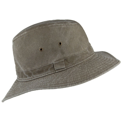 Sombrero Fedora Safari Rondavel de algodón de Dorfman Pacific - Verde Oliva