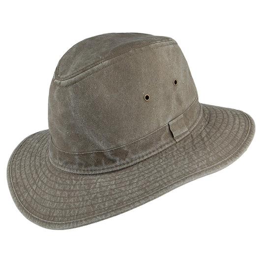 Sombrero Fedora Safari Rondavel de algodón de Dorfman Pacific - Verde Oliva