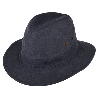 Sombrero Fedora Safari plegable de algodón orgánico de Stetson - Azul Marino