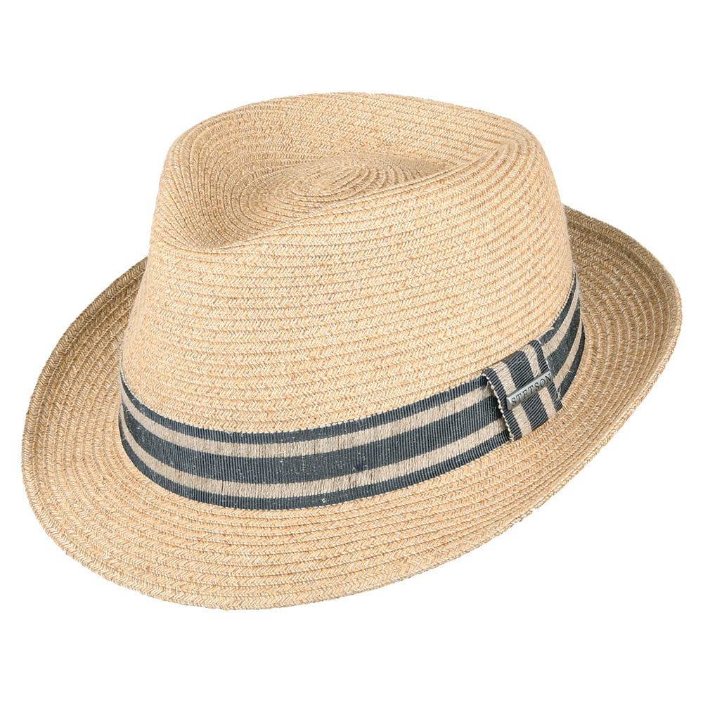 Sombrero Trilby de mezcla de paja toyo y lino de Stetson - Natural