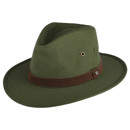 Sombrero Fedora Messer X Adventure repelente al agua de algodón de Brixton - Verde Oliva