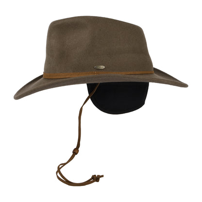 Sombrero Outback plegable Water Repellent de fieltro de lana con orejeras de Scala - Kaki
