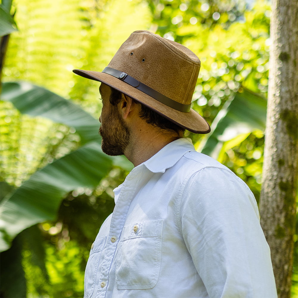 Sombrero Fedora Safari de piel de Jaxon & James - Marrón Castaño