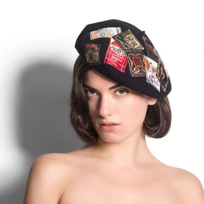 Boina Eridan de Laulhère con Parches Vintage en Lana Merino - Negro