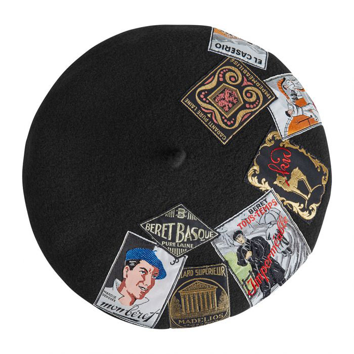 Boina Eridan de Laulhère con Parches Vintage en Lana Merino - Negro