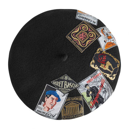 Boina Eridan de Laulhère con Parches Vintage en Lana Merino - Negro