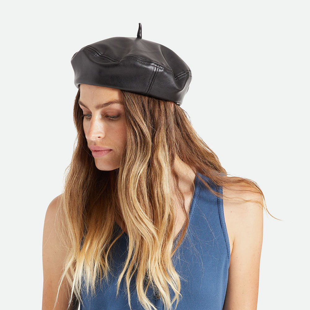 Boina mujeres Audrey II de piel sintética de Brixton - Negro