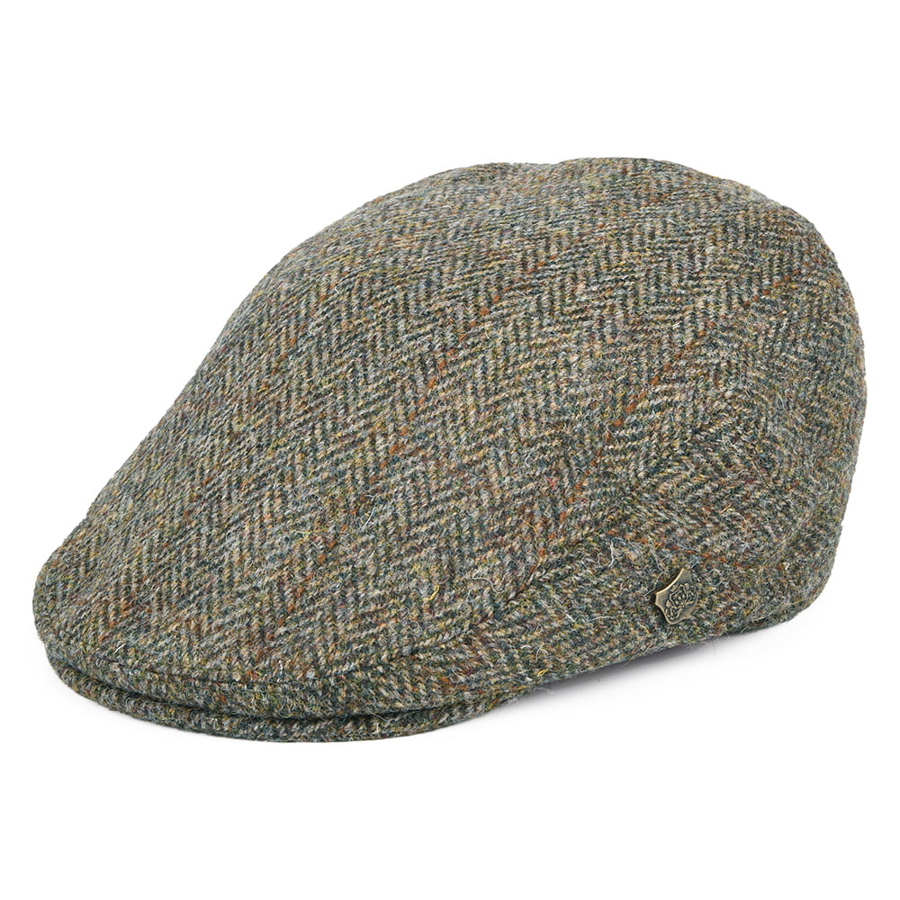 Gorra plana Stornoway de HARRIS TWEED de Failsworth - Oliva-Azul