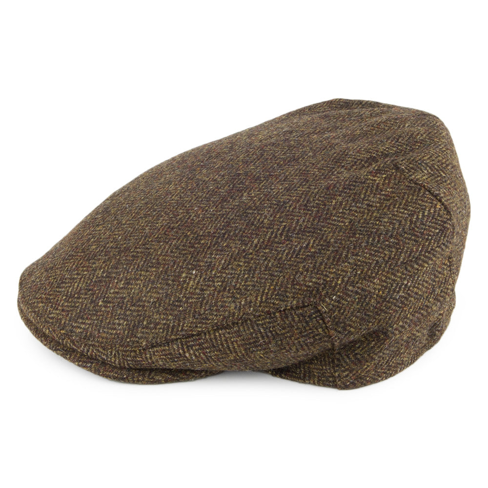 Gorra plana Balmoral Country de Tweed diseño de espiga de Christys - Verde Oliva