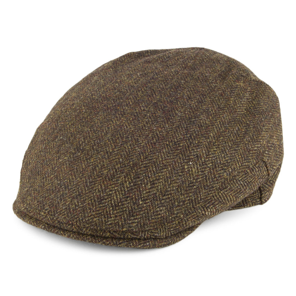 Gorra plana Balmoral Country de Tweed diseño de espiga de Christys - Verde Oliva