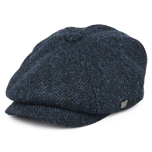 Gorra Newsboy redonda Carloway de Harris Tweed diseño de espiga de Failsworth - Azul