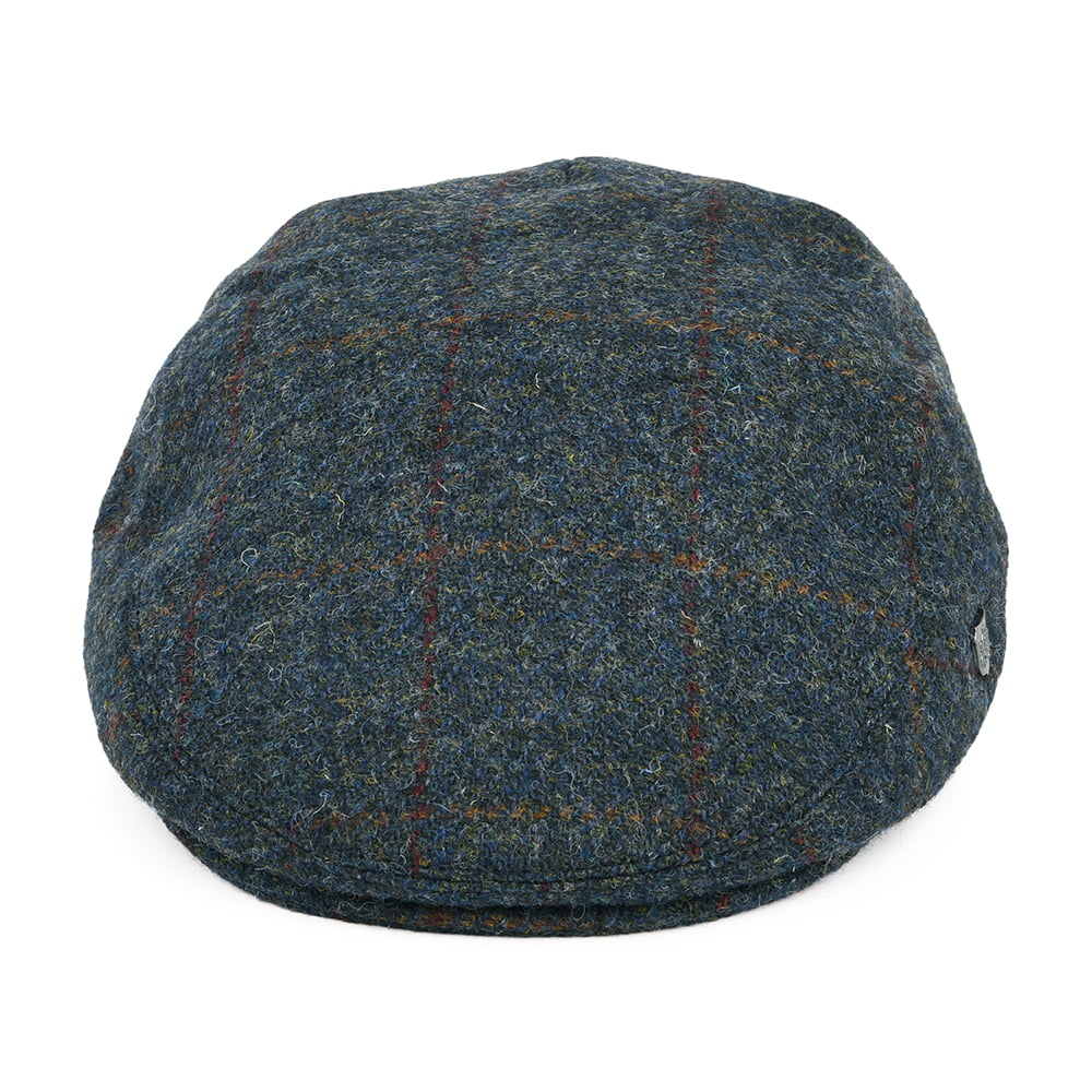 Gorra plana Stornoway de HARRIS TWEED Windowpane de Failsworth - Múltiples tonalidades azules