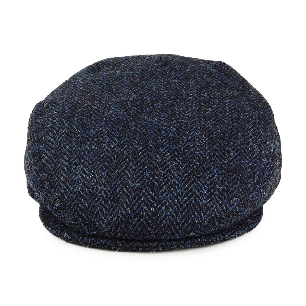Gorra plana Ardmore de HARRIS TWEED diseño de espiga de Jaxon & James - Azul-Negro