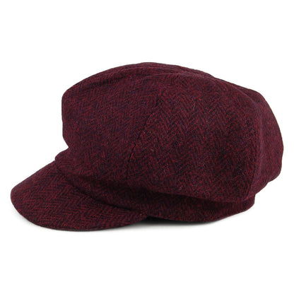 Gorra Baker Boy Gabby de HARRIS TWEED diseño de espiga de Failsworth - Burdeos