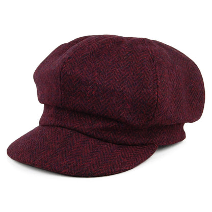 Gorra Baker Boy Gabby de HARRIS TWEED diseño de espiga de Failsworth - Burdeos