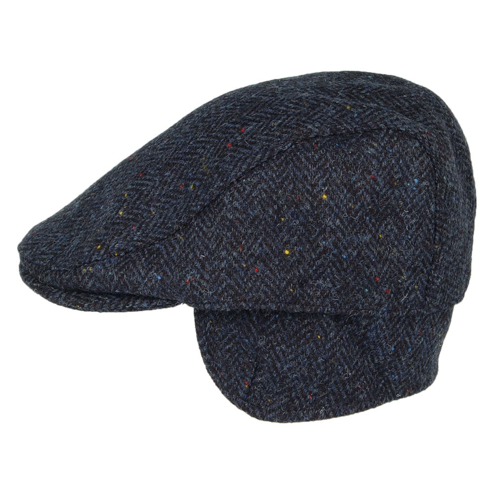 Gorra plana Oban de HARRIS TWEED diseño de espiga con orejeras de Failsworth - Azul Marino
