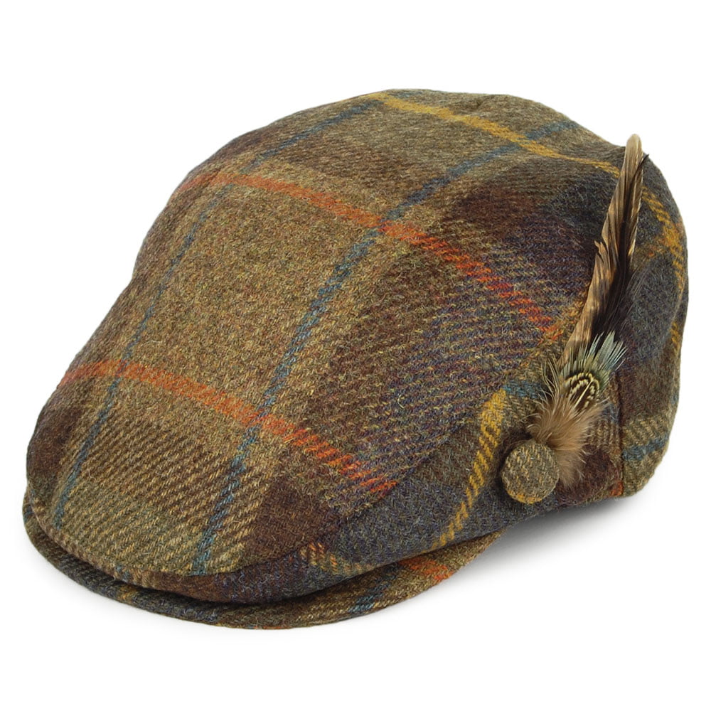 Gorra plana pluma de lana británica Tela escocesa de Failsworth - Verde-Multi