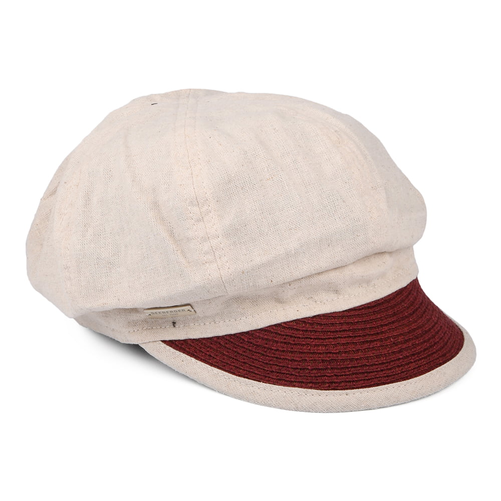 Gorra Baker Boy de algodón y lino de Seeberger - Arena-Burdeos