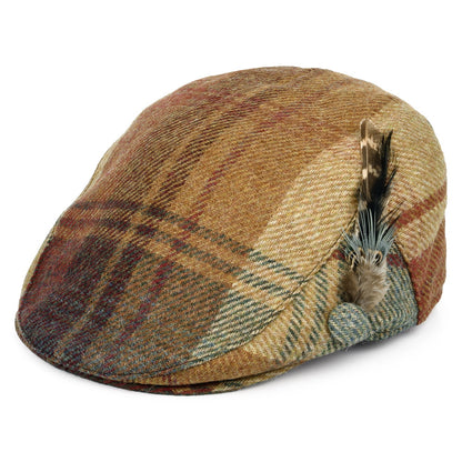 Gorra plana pluma de lana británica Tela escocesa para mujeres de Failsworth - Mostaza-Multi
