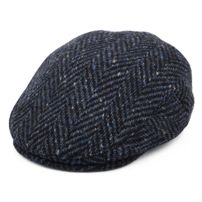 Gorra plana Dunmore de Tweed Donegal diseño de espiga de Jaxon & James - Azul Marino-Negro