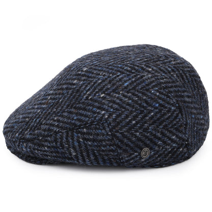 Gorra plana Dunmore de Tweed Donegal diseño de espiga de Jaxon & James - Azul Marino-Negro