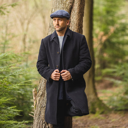 Gorra plana Dunmore de Tweed Donegal diseño de espiga de Jaxon & James - Azul Marino-Negro