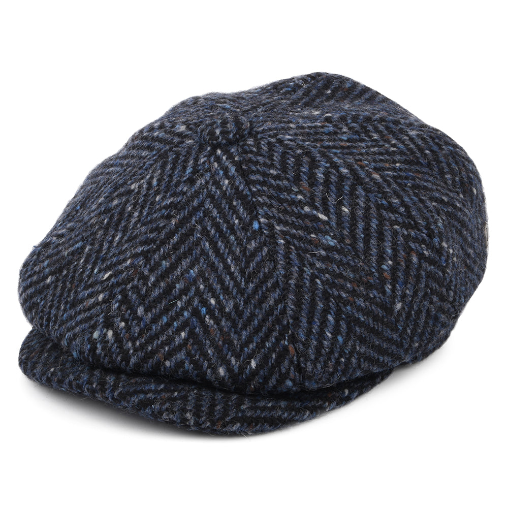 Gorra Newsboy Pettigo de Tweed Donegal diseño de espiga de Jaxon & James - Azul Marino-Negro
