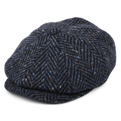 Gorra Newsboy Pettigo de Tweed Donegal diseño de espiga de Jaxon & James - Azul Marino-Negro