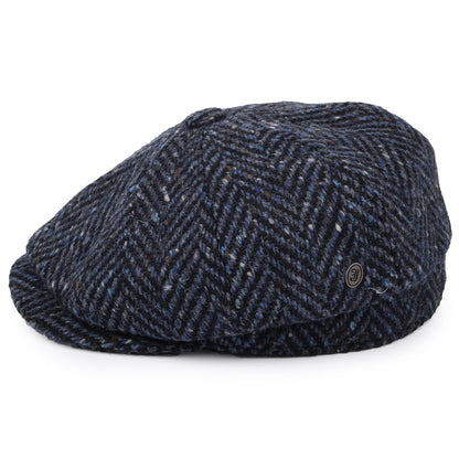 Gorra Newsboy Pettigo de Tweed Donegal diseño de espiga de Jaxon & James - Azul Marino-Negro