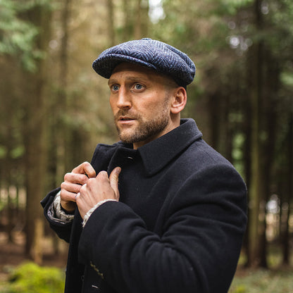 Gorra Newsboy Pettigo de Tweed Donegal diseño de espiga de Jaxon & James - Azul Marino-Negro