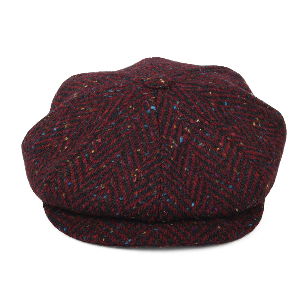 Gorra Newsboy redonda de Tweed Donegal diseño de espiga de City Sport - Rojo Oscuro