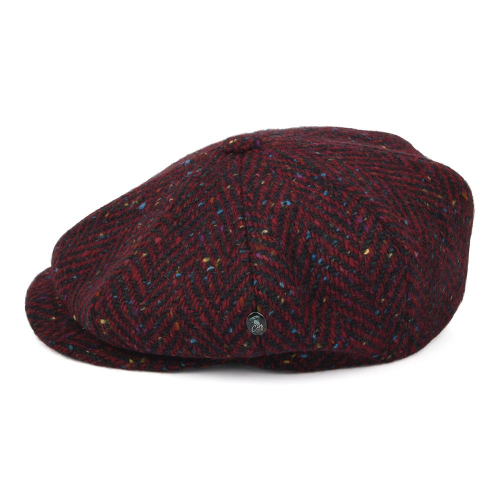 Gorra Newsboy redonda de Tweed Donegal diseño de espiga de City Sport - Rojo Oscuro