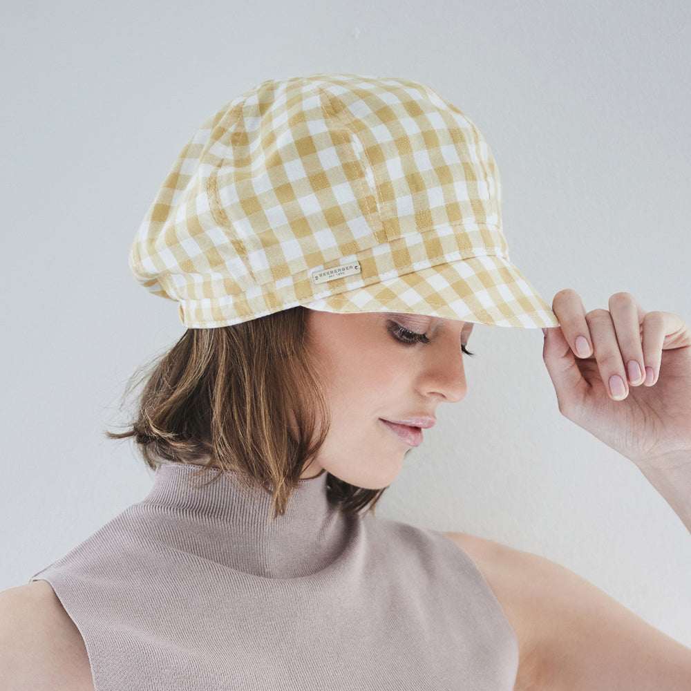 Gorra Baker Boy de algodón a cuadros de Seeberger - Amarillo-Blanco