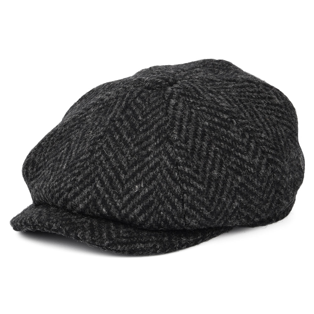 Gorra Newsboy Glencoagh de Tweed Donegal grueso diseño de espiga de Jaxon & James - Negro-Antracita