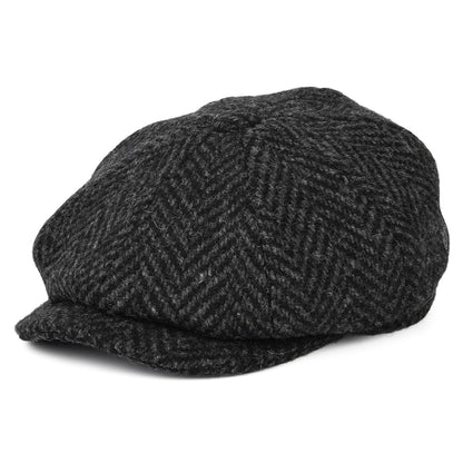Gorra Newsboy Glencoagh de Tweed Donegal grueso diseño de espiga de Jaxon & James - Negro-Antracita