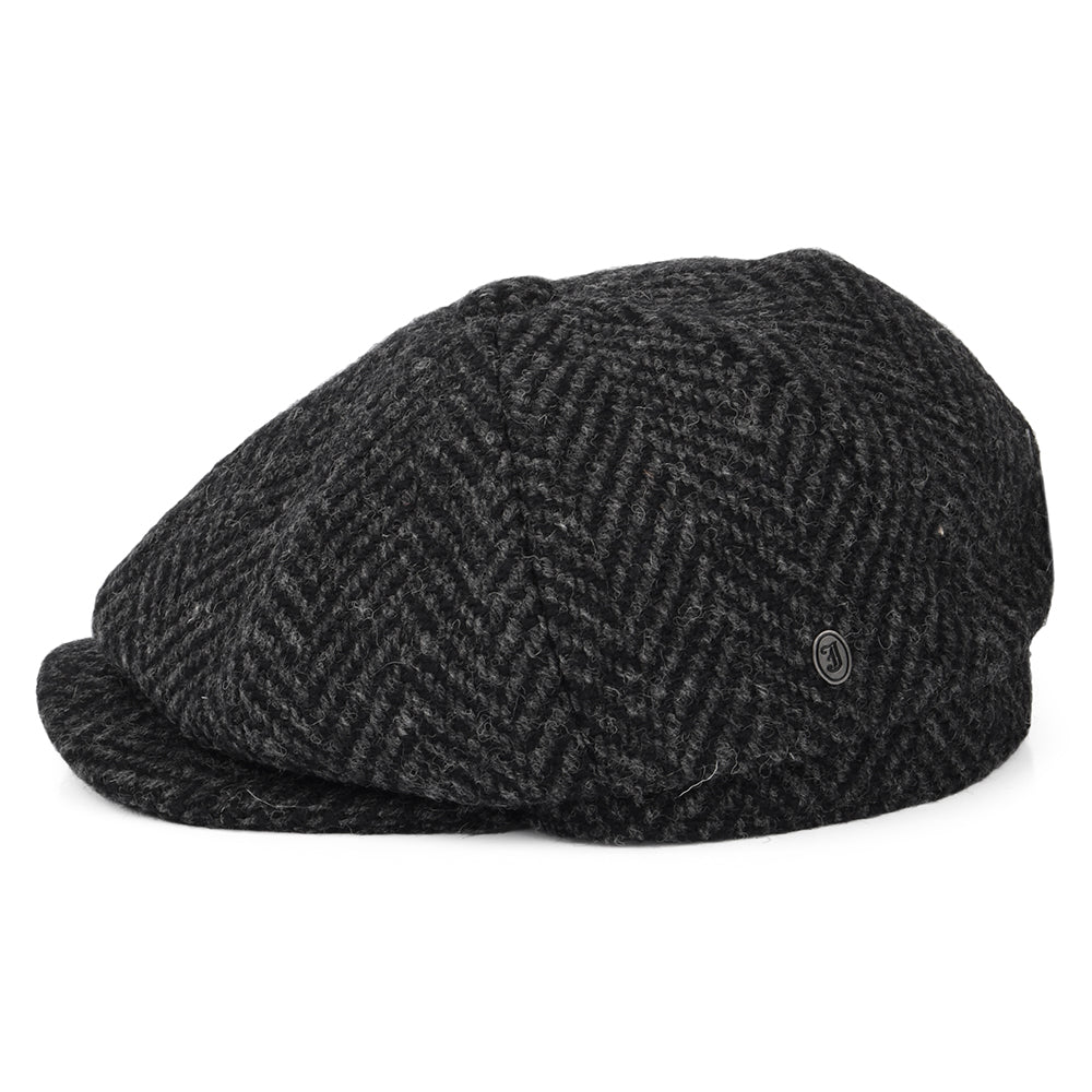 Gorra Newsboy Glencoagh de Tweed Donegal grueso diseño de espiga de Jaxon & James - Negro-Antracita