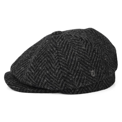 Gorra Newsboy Glencoagh de Tweed Donegal grueso diseño de espiga de Jaxon & James - Negro-Antracita